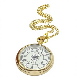 Montre de poche vintage en laiton plaqué or, cadran rond à chiffres romains, thème nautique, cadeau de collection - Product Image 1