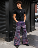 DiZNEW Jeans Premium Homme Effet Vieilli Broderie Florale Superposition Dentelle Coupe Évasée Fabricant Usine