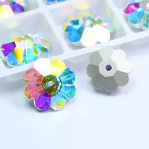 Flower Shape crystal rhinestone Flatback Sew on rhinestone with one hole lead-free garment Beads clothes sewing accessories