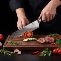 Couteau de chef de style occidental en acier inoxydable à motif Damas, 8-9,9 pouces, manche en bois, pour cuisine, vente en gros directe usine transfrontalière