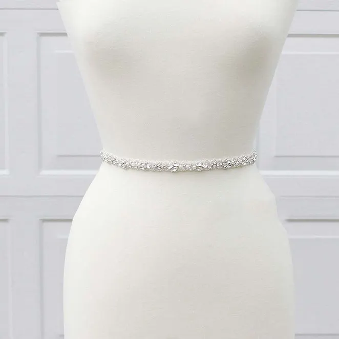 etsy ins handmade Thin Wedding Dress Pearl and Rhinestone Bridal Sash Belts Crystal Bridesmaid Belt
