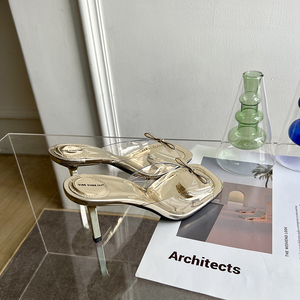 2026 Summer New Elegant Bow High Heel Simple and Versatile Square Heel Slippers - Product Image 5