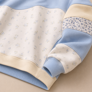 Sweat-shirt décontracté à col rond pour femme, grande taille, 100 % coton, épaules tombantes, patchwork color block, motif floral, manches raglan - Product Image 3