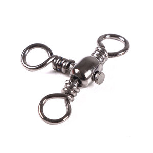 Vente en gros SS031 50 pièces/sac Connecteurs à émerillons de pêche en acier inoxydable à trois voies en forme de baril - Product Image 1