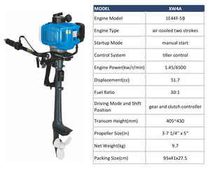 New <b>Boat</b> Engine 2HP 2 Stroke XW4A Manual Start Tiller Handle Air Cooling <b>Motor</b> - Product Image 4