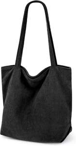 Sac fourre-tout en velours côtelé noir, style hobo décontracté, avec intérieur spacieux, sac fourre-tout à bandoulière en velours côtelé côtelé doux, léger pour un usage quotidien - Product Image 5