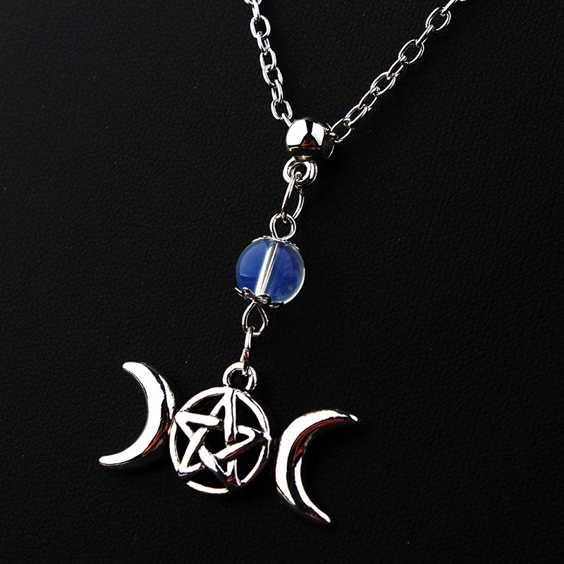 collana wicca,con stella pentacolo e pietra giada - Gioielli - Coll
