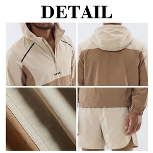 KingSen Lightweight Nylon Windbreaker Quick Dry Tracksuit Men Color Block Half Zip Relaxed Fit Polyester Outdoor Sportswear <b>Set</b> - Product Image 6