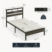 Cadre de lit en métal robuste, plateforme en acier, tubes de 50x50mm, épaisseur de 1,2mm, capacité de 150kg, démontable, emballage plat pour chambre à coucher