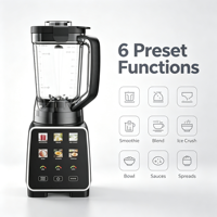 Mixeur Électrique Numérique Robuste 1400W, Bol Transparent 2L, 3 Vitesses, Broyeur de Glace, 6 Lames, Préparateur de Smoothies, Commande Tactile
