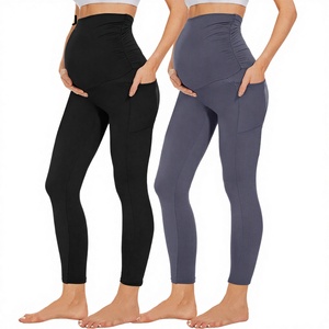 เลกกิ้งคนท้องสำหรับผู้หญิง ไร้ตะเข็บ ยืดหยุ่นสูง กางเกงออกกำลังกายสำหรับตั้งครรภ์ กางเกงโยคะรัดรูป มีเชือกผูกเอว ระบายอากาศได้ดี มีกระเป๋า - Product Image 3
