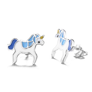 Bijoux cheval <span class=keywords><strong>bleu</strong></span> ornement, <span class=keywords><strong>ensemble</strong></span> de boucles d'oreilles, argent véritable 925, Bracelet licorne, pour adolescents - Product Image 3