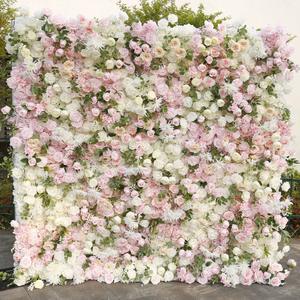 Panel de Flores Artificiales de Seda Blanca con Fondo de Tela, Rosas Rosadas de 8x8 Pies para Decoración de Bodas y Eventos, Venta al Por Mayor - Product Image 2