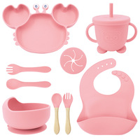 Ensemble de vaisselle en silicone pour enfants, 9 pièces, assiette en forme de crabe, vaisselle pour bébé, bol pour aliments complémentaires, cuillère et fourchette en silicone, ensemble d'alimentation