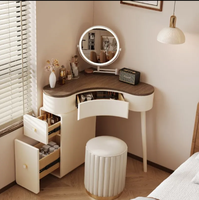 Table de toilette d'angle moderne en bois massif couleur crème, petite armoire de chambre au design durable pour appartement