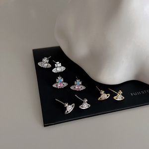 Shine Zircon Planet Boucles d'oreilles Femmes Français Rétro Personnalité Conception Simple Polyvalent Tempérament Boucles D'oreilles Bijoux - Product Image 1