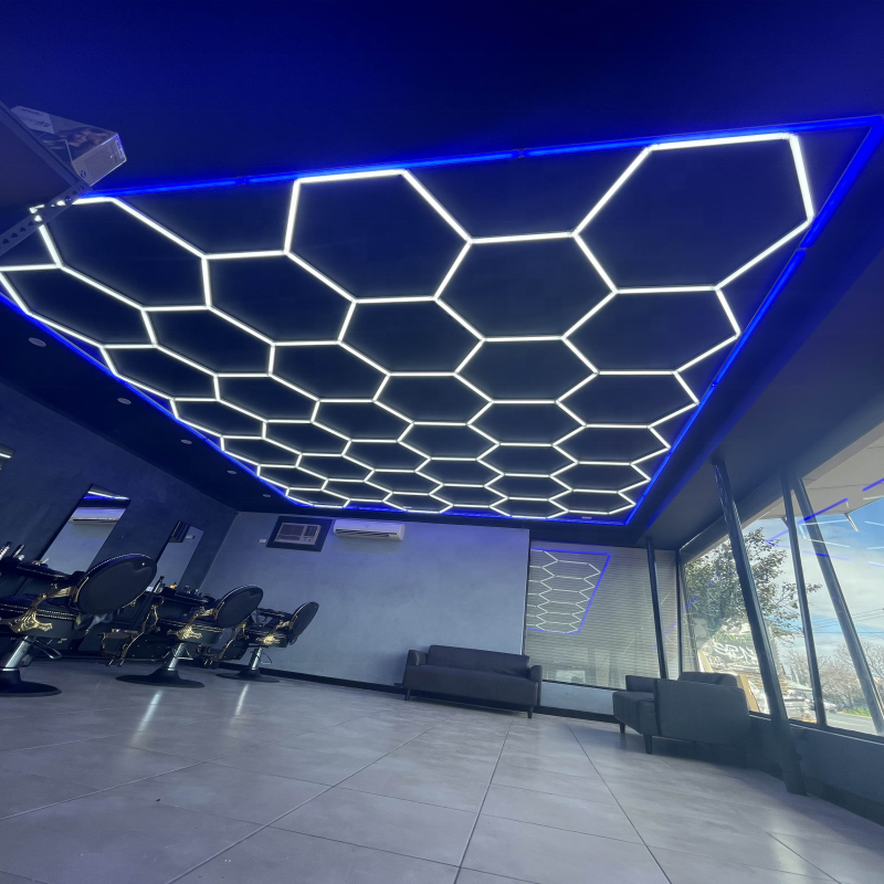 E-top 2025 Best Selling Honeycomb LED Lights16Ft*8Ft White Hexagon Led Light for Ceiling Led Garage Light