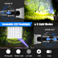 Lampe torche LED P70 super lumineuse 2000 lumens, 20W, puissante, rechargeable par USB, étanche, à focalisation réglable, tactique, en alliage d'aluminium