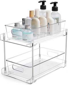 Organisateur de rangement de salle de bain à 2 niveaux en plastique transparent, écologique et durable, pour sous-évier ou comptoir de vanité, double capacité de rangement - Product Image 4