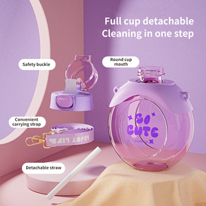 Chất lượng cao cô gái dễ thương uống ly nhựa chai nước ưa thích cá nhân chai nước cho trẻ em trường học với rơm - Product Image 3