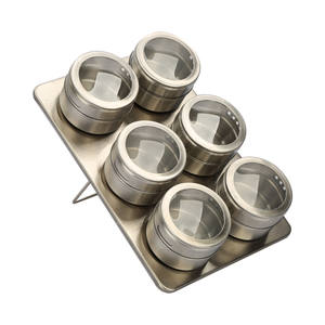 Stainless Steel Magnetic <b>Spice</b> <b>Jars</b> Set with Rack Wall Mount Pot <b>Spices</b> Seasoning Storage Container with Sifter Lids - Product Image 4