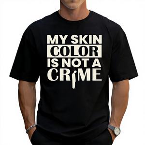 T-shirt décontracté vintage pour homme en gros, entrepôt américain, imprimé 'Skin Color Not Crime', 100% coton, 180 grammes, coupe classique, respirant - Product Image 1