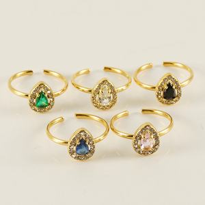 18K Gold CZ Open Gemstone <b>Ring</b> Gold Pear Shaped <b>Statement</b> <b>Ring</b> Drop Fashion Jewelry <b>Rings</b> - Product Image 1