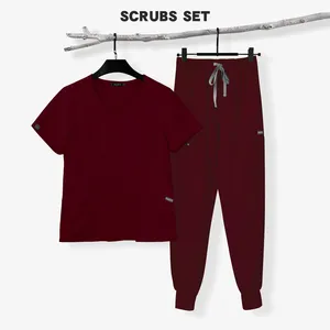 Conjuntos de uniformes de fregado personalizados con logotipo, conjuntos de uniformes de enfermería hospitalarios ecológicos, camisetas médicas + Pantalones para correr, uniformes de Spa - Product Image 5