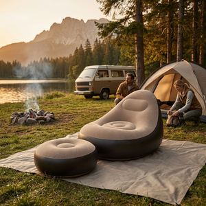 Modern Inflatable <b>Sofa</b> With Ottoman Comfortable Flocked <b>Air</b> Chair for Living Room Bedroom Outdoor Camping Relaxing - Product Image 1