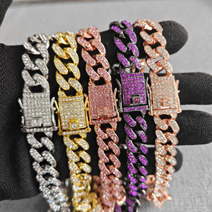 Cadena de Joyería de Lujo, Cadena Cubana Morada de 12 mm de Ancho para Perros y Gatos, Collar de Diamantes, Cadena Metálica para Pasear, Collar para Perro, Eslabón Cubano para Gato - Product Image 2