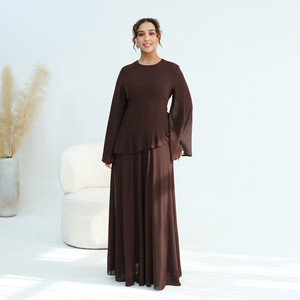 Abbigliamento Islamico Loriya, Elegante Abaya Chiusa per l'Eid, Vestito Modesto a Due Strati in Chiffon, Abito Musulmano Estivo per Donne - Product Image 3