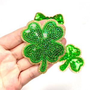 Nouvelle broderie thermocollante à sequins, trèfle à quatre feuilles, série verte à 3 nœuds, patch porte-bonheur pour la Saint-Patrick, pour la décoration de vêtements et de chapeaux - Product Image 5