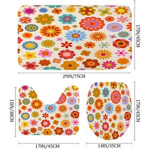 DeeCabin Retro 70s Vintage 3pcs Tapis de bain Set 17x29 Inch Antidérapant Sunflower Flora Colorful Cute Bathroom Rug - Product Image 6