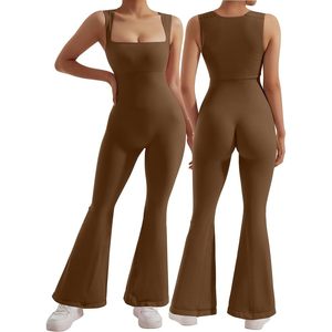 Mono de una pieza acanalado para mujer, sin mangas, con cuello cuadrado, cintura alta, estilo bodycon, informal, para primavera y verano - Product Image 1