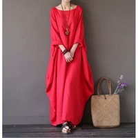 Nouvel arrivage de robe rétro à manches longues pour femmes printemps/été robe élégante de grande taille en coton et en lin de couleur unie