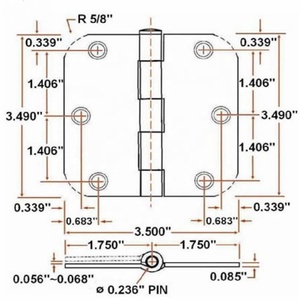 American Style Filleted <strong>Hinge</strong> 3.5 Inch Furniture Mount <strong>Rounded</strong> <strong>Hinge</strong> - Product Image 5