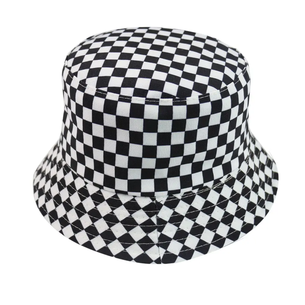 New Black White Plaid Check Bucket Fisherman Caps Hats Fishing Caps Women Mens