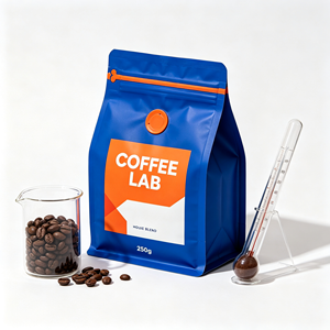 Sachet de café bleu refermable avec fermeture éclair, en aluminium, pour emballage alimentaire, imprimé sur mesure, résistant à l'humidité - Product Image 1