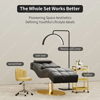 Union Win Luxe Personnalisé Pu Cils En Cuir Lit Avec Chaise Table De Massage Cosmétique Du Visage Extension De Cils Incurvé Salon Cils Lit