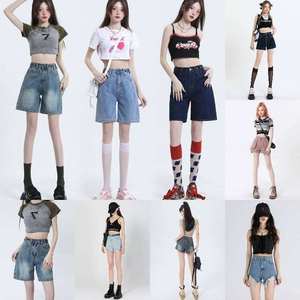Shorts de Mezclilla Estilo Retro Americano para Mujer, <span class=keywords><strong>Pantalones</strong></span> Cortos con Botones, Cintura Media, Casuales, Transpirables, de Secado Rápido, Finos para Verano - Product Image 1