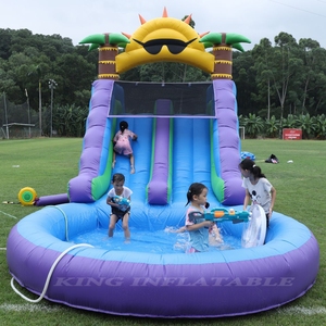 Thương MạI Đôi làn đường trượt nước plam cây trượt nước <span class=keywords><strong>Inflatable</strong></span> với hồ bơi, leo núi - Product Image 6