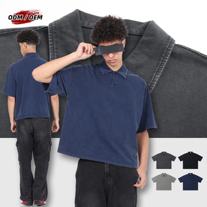 Camiseta de Manga Corta para Hombre, 100% Algodón, Estilo Vintage, Lavado a la Nieve, Corte Cuadrado, Cuello Polo - Product Image 3