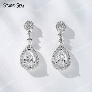 ต่างหูเพชรทรงลูกแพร์ 1.3 กะรัต 4.5*6.5 มม. สีขาว/เหลือง ทอง 18K สำหรับงานแต่งงานและงานหมั้น แบรนด์ Starsgem Luxury รุ่น Unisex - Product Image 1