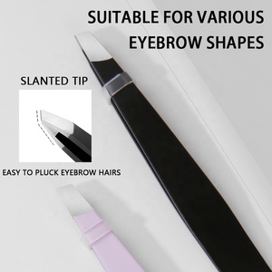 Multifunctionele roestvrijstalen schuine wenkbrauw- en wimperpincet met kam en applicator voor wimperextensions - Product Image 4