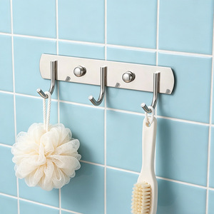 Estante con ganchos de acero inoxidable para cocina, sin necesidad de taladrar, estante de pared para espátulas y cucharas, ganchos de almacenamiento para baño. - Product Image 4