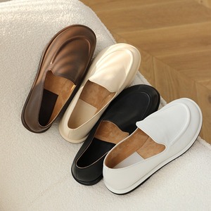 Mocasines de Piel con Punta Redonda, Parte Superior de Piel Genuina, Suela de Goma, Cómodos para Todas las Temporadas, Zapatos de Mujer - Product Image 1