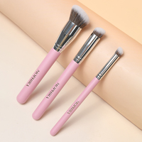 3 pinceaux de maquillage de luxe à manche en bois rose, nouveau design, durables, vente en gros, étiquette privée personnalisée, pour fond de teint et anticernes