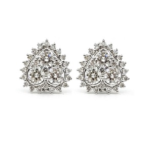 Bijoux fins, boucles d'oreilles classiques en or blanc massif 18 carats avec diamants naturels en forme de cœur, pour femmes, cadeau d'anniversaire de mariage - Product Image 1