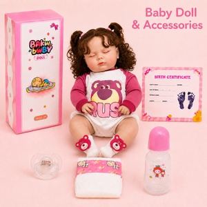 BAkwbwBY Muñeca Reborn 24 Pulgadas Cuerpo Suave Ojos Cerrados Pelo Castaño Rizado Traje Rosa Blanco Bebé Realista Coleccionable - Product Image 5