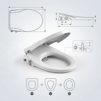Couvercle de toilette bidet manuel à pression d'eau réglable pour l'amélioration de la maison, couvercle rond à fermeture douce en plastique PP de qualité supérieure pour un nettoyage optimal